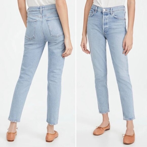 Agolde Denim Nico High Rise Slim Fit Jeans Button Fly Cliffside Blue Casual 26 - Picture 10 of 10